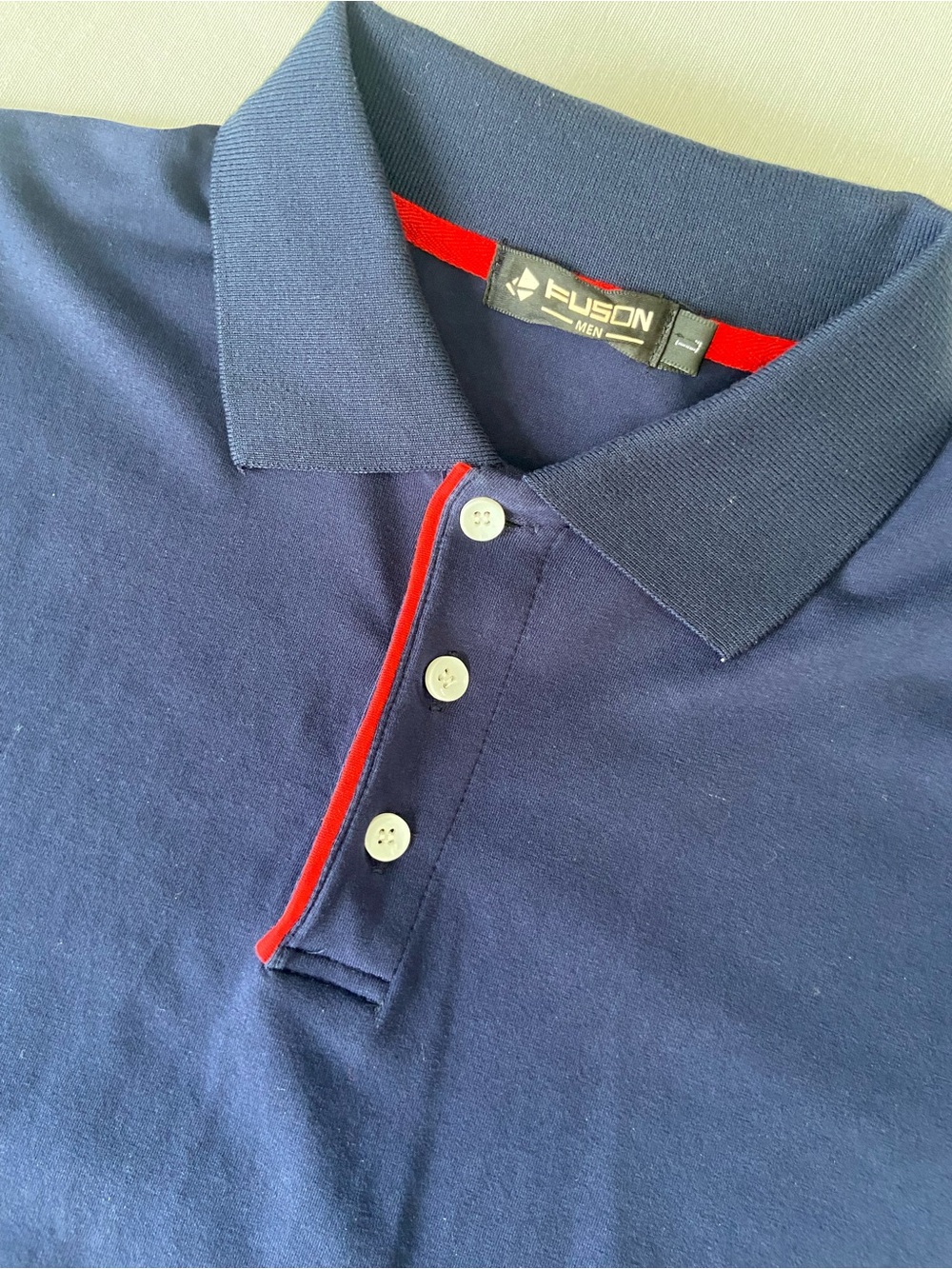 Navy Long Sleeve Polo Shirt with Red Trim 100% Cotton